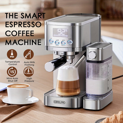 CAFELFFE Semi-Automatic Espresso Machine MK801 with Automatic Milk Frothing System, One-Touch Operation for Espresso, Latte & Cappuccino, 20BAR High Pressure, 1.3L Water Tank & 0.7L Milk Tank, Self-Cleaning Function, 1350W Po