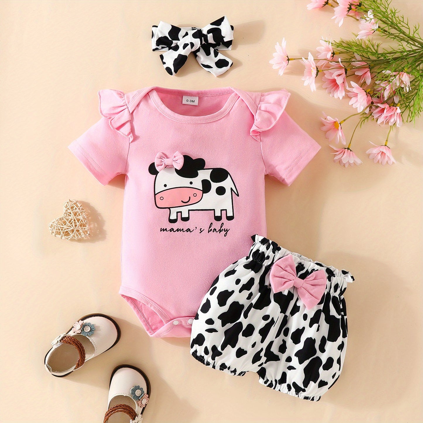 3pcs Short Sleeve &amp; Shorts Set for Newborns - "I'm Daddy's Girl" Letter Print Pants and Headband, Mommy's World Alphabet Kids' Outfit, Perfect for Outdoor