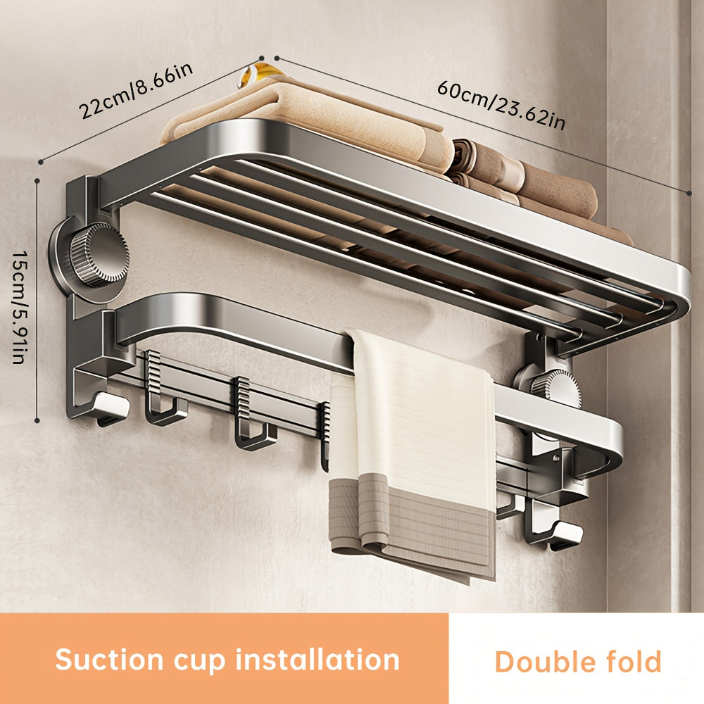 A Multifunctional Foldable Towel Rack with 1 Suction Cup, Including 2 Bases And 7 Hooks, a Space-Saving Towel Storage Rack, Suitable for Bathrooms And Balconies, Gray in Color, No Drilling Required to Change Its Position, Tow