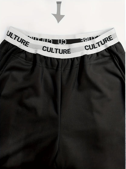 2pcs Women'S High-Waisted Wide-Leg Pants with Heart Letter Print - Casual Loose-Fit Joggers, Solid Color, All-Season Comfort, Pockets, Versatile for Casual Attire