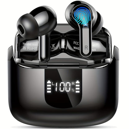 2025 New Wireless Earbuds with 40H Bass, ENC Noise Canceling, 5.3 Headset, 4 HD Microphones, USB-C LED Display, for Android &amp; iOS, Open-Back Design, Condenser Microphones, Non-Waterproof, Ideal for Gaming, Skateboarding, Sno