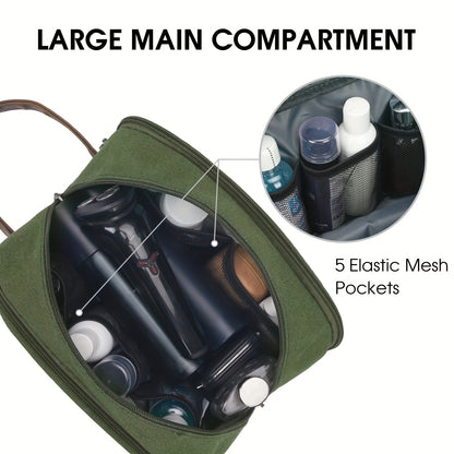 Canvas Travel Toiletry Bag With Side Handle for Men Women Travel Toiletry Organizer Shaving Bag with Separate Dry and Wet Pocket for Travel Accessories