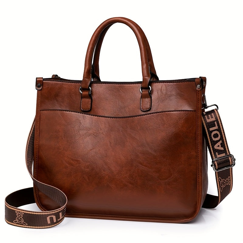 Stylish Brown Tote with Golden-Tone Hardware - Large Capacity, Detachable Shoulder Strap, Perfect for Work, Travel, And Everyday Use, Travel Tote | Sleek Tote Design | Durable