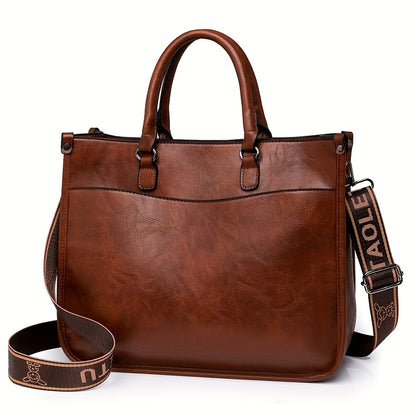 Stylish Brown Tote with Golden-Tone Hardware - Large Capacity, Detachable Shoulder Strap, Perfect for Work, Travel, And Everyday Use, Travel Tote | Sleek Tote Design | Durable