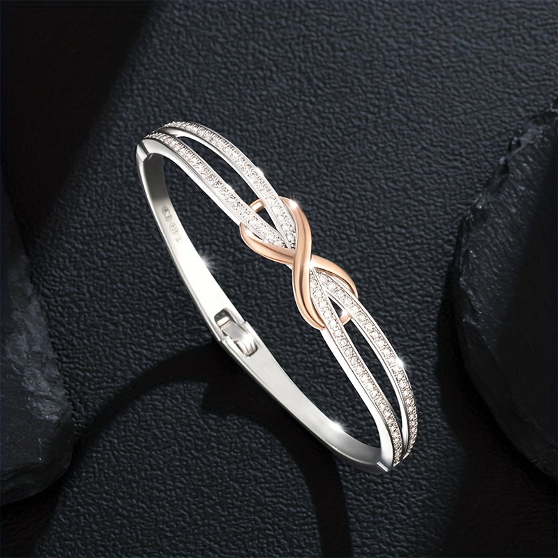 925 Sterling Silvery bracelet, with rose Golden infinity knot and cubic Synthetic Men's bracelet, anniversary and gift jewelry, Beige-friendly, weightless, holiday gift, Halloween, Christmas, comes with exquisite gift box, Sp