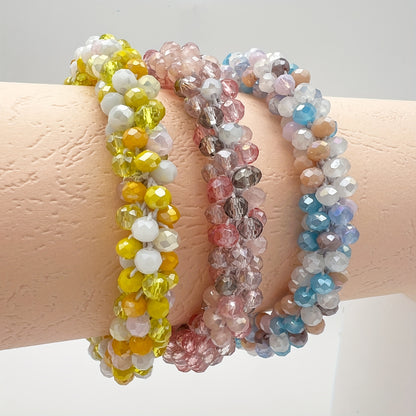 Esbbela 3pcs Bracelet Set Holiday Gift Beaded Artificial Crystal Stackable Strap Set with Elasticity Suitable for Women Men 16.51-20.32cm Daily Vacation