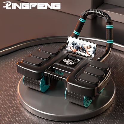 Lingpeng Smart Ab Roller with Automatic Rebound - 4-Wheel Core Strength Trainer & Elbow Support Pad, Durable PP/TPE Material, Ideal for Home Fitness, Lingpeng