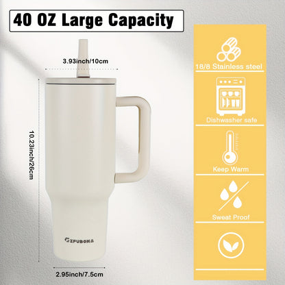 40oz Stainless Steel Insulated Tumbler with Straw Lid - Leak-Proof, Wide Mouth, Portable for Camping & Hiking - Ideal for Mother'S Day, Christmas, Halloween, Thanksgiving Gifts, Insulated Water Bottl