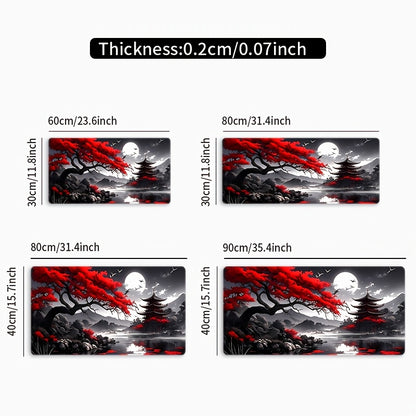 1pc, Traditional Japanese Landscape Mouse Pad, 59.94 x 34.8 cm, Extended Size, Durable Rubber Base, Non-Slip, HD Printed Antique Attic Design, Office & Gaming Mousepad, Durable Stitching, Ideal Gift for Gamers & Office Use