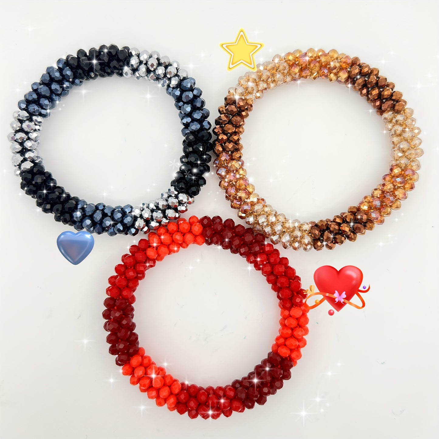 Esbbela 3pcs Bracelet Set Holiday Gift Beaded Artificial Crystal Stackable Strap Set with Elasticity Suitable for Women Men 16.51-20.32cm Daily Vacation