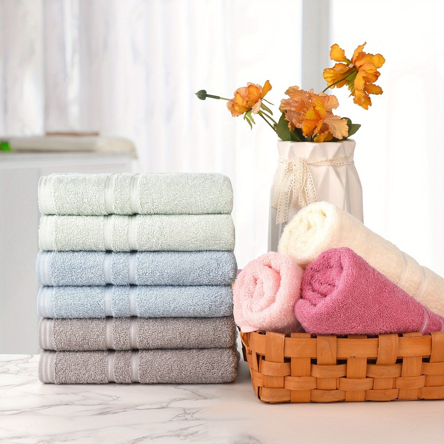 DIJOA 6-Pack Pure Cotton Towel Set, Face Wash Towels Hand Towels Bathroom Towels Lightweight Quick-Dry 40cm X 80cm 400GSM, Holiday Gift Sports Outdoor Beauty Towels Japanese Korean European Style