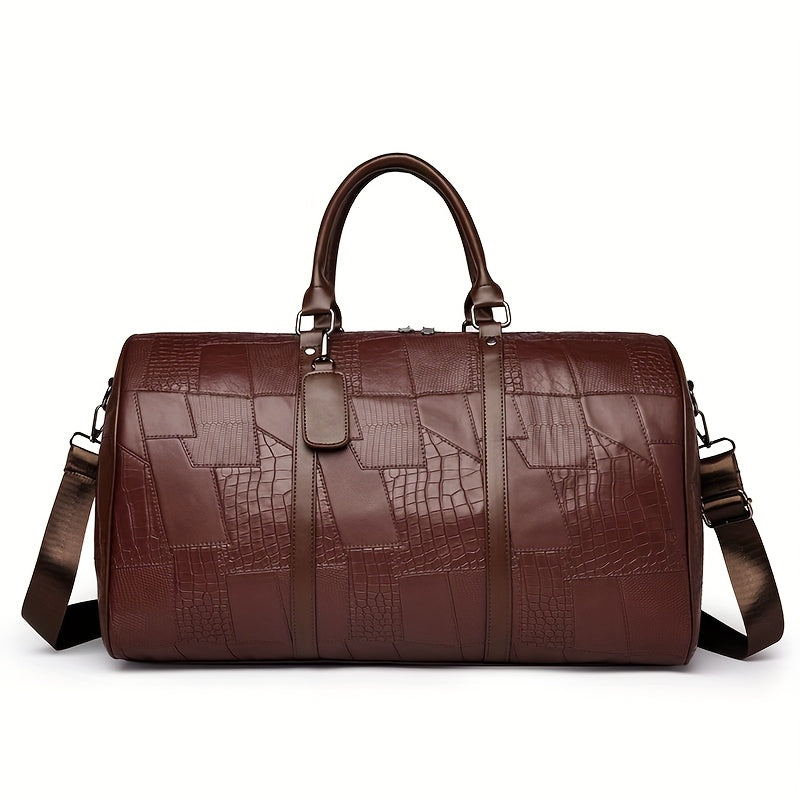 Men's Large Capacity Business Travel Duffle Bag - Durable with Crocodile-Textured Design, Multiple Compartments & Top Handles for Work Trips, Weekend Getaways