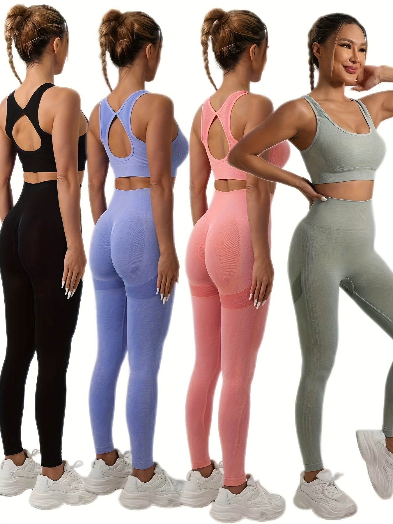 4pcs Sports Tank Top and Yoga Pants Set