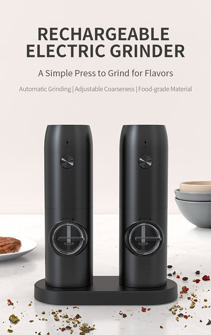 1pc/2pcs Option, Rechargeable Electric Salt And Pepper Grinder, Automatic Salt And Pepper Grinder with LED Light, Adjustable Coarseness, Large Capacity, Suitable for Home Kitchen Barbecue, Restaurant, Outdoor, Wedding Gift