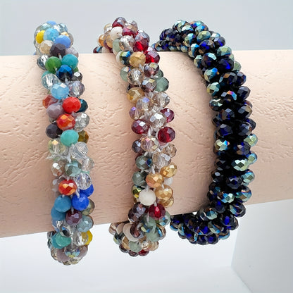 Esbbela 3pcs Bracelet Set Holiday Gift Beaded Artificial Crystal Stackable Strap Set with Elasticity Suitable for Women Men 16.51-20.32cm Daily Vacation