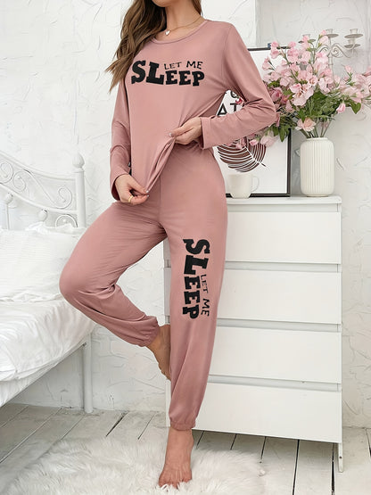 Autumn and Winter Women's Pajamas Long Sleeve Long Pants Cartoon Letter Print All-Season Casual Home Wear Set