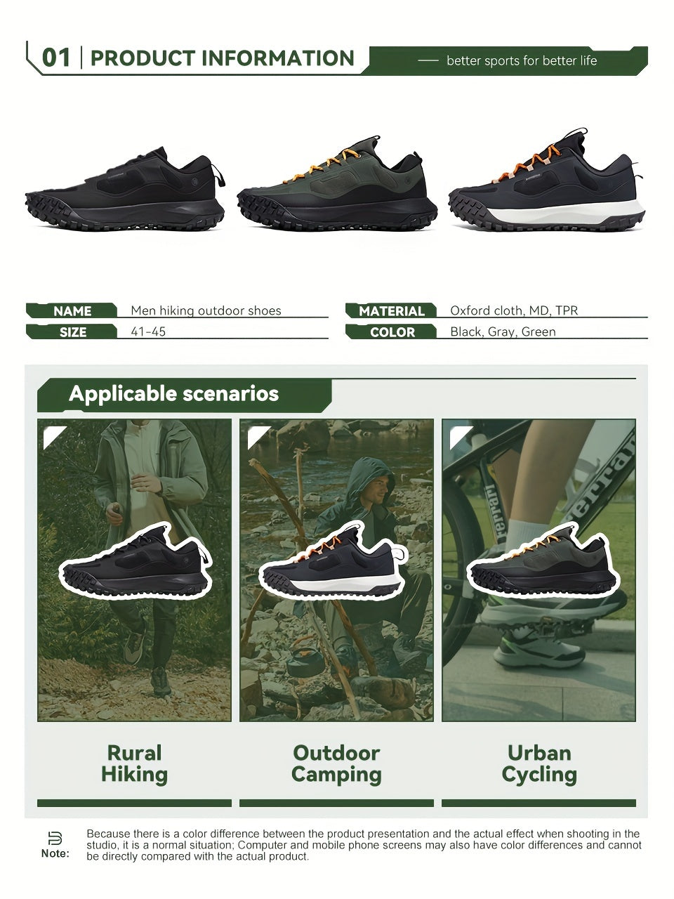 BAASPLOA Men'S All-Season Hiking & Outdoor Walking Shoes - Casual Lace-Up Camp Sneakers, Solid Fabric Upper, Breathable Inner, Non-Slip MD Sole, Low Top, for Daily Leisure Activities