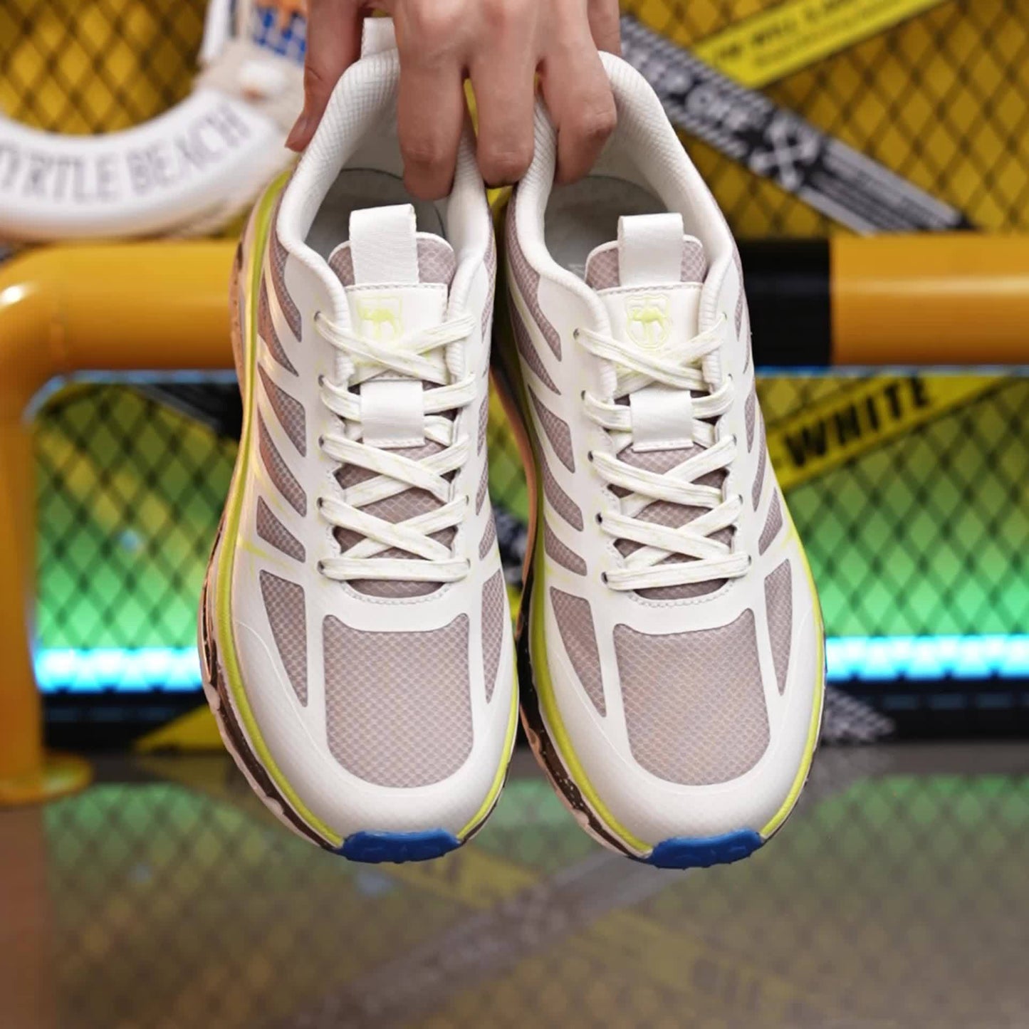 Men's All-Season Breathable Sneakers - Non-Slip Cushioned MD Sole, White/Gray/, Lace-Up Mid-Top Sneakers for Running, Gym, Hiking, Everyday - Extended Sizes Available, Outdoor Activities, Geometric Pattern, Secure Fit, Versat