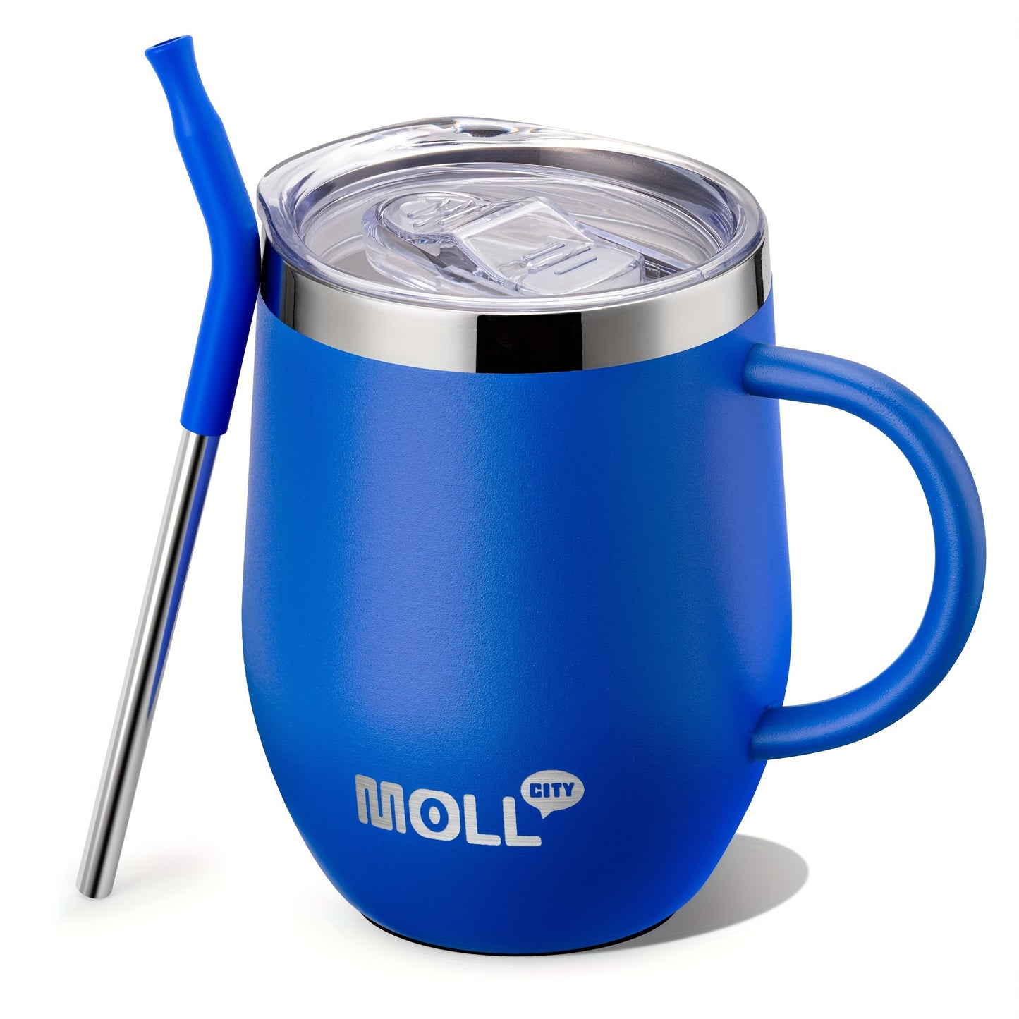 Mollcity 12oz Stainless Steel Tumbler with Straw & Spill-Proof Lid - Double-Wall Vacuum Insulated Cup, Pastel Pink ( purple), Leakproof Travel Mug, BPA-Free, Non-Slip Base & Ergonomic Handle for Women, Office, Gym, Outdoor -