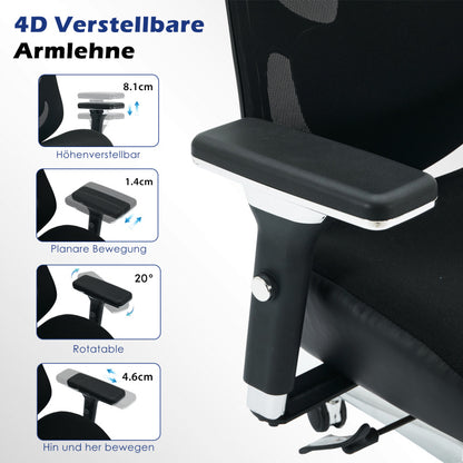 Heavy-Duty 230kg Capacity Ergonomic Office Chair with 4-in-1 Height Adjustment, 120° Tilt & Lumbar - Heavy Duty Desk Chair with 4D Armrests, 5-Wheel Base, Smooth-Rolling Casters, Headrest - Ideal for Tall Users & Long Hours