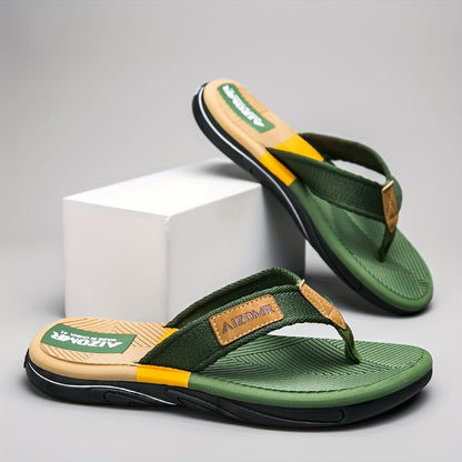Men's Non-Slip EVA Slip-Resistant Flip-Flops - Heavy-Duty Ergonomic Arch & -Odor Technology, Green/Golden/Grey/Grip Tread Beach Sandals with Ergonomic Arch, Lightweight & Durable for Swimming, Walking, Pool - Multi-Color Opti