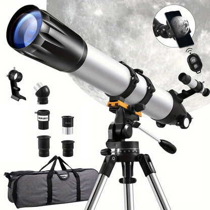 90mm Professional Astronomical Telescope, 90mm Objective Lens, 800mm Focal Length, 675x Magnification Moon Observing Telescope with Tripod - Suitable for Moon, Bird, Planetary Observation - Ideal Christmas And Birthday Gift