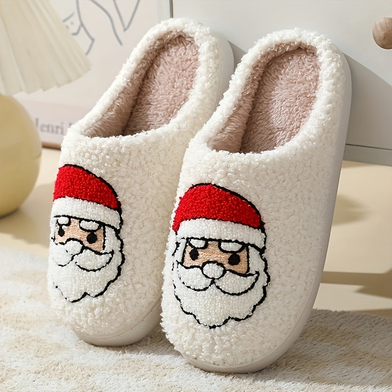Pantufas felpudas com estampado de árvore de Natal, chinelos de inverno fechados e quentinhos para usar em casa, pantufas aconchegantes de sola macia e felpuda.