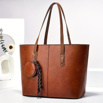 Large Capacity Vintage-Style Synthetic Tote with Fixed Shoulder Strap, Zipper Closure & Polyester - Coffee Brown, Multiple Pockets, Adjustable Shoulder Strap, Hand Washable - Ideal for Everyday Use, Small Purse