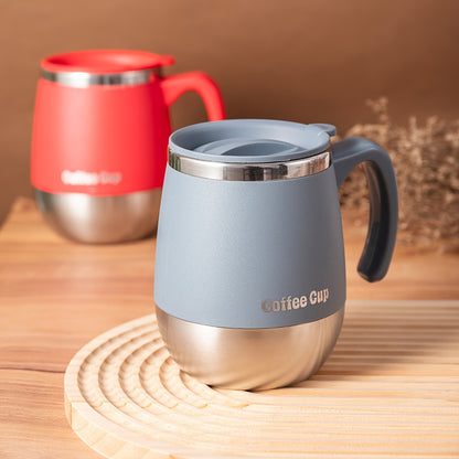 Caneca térmica em aço inoxidável de 500ml com tampa, parede dupla com isolamento a vácuo para bebidas quentes e frias, ideal para casa, atividades ao ar livre, campismo, aniversários, férias, Dia de Ação de Graças e Natal.