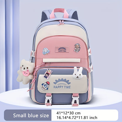 Chic Nylon Backpack for Girls - Cute Cartoon Design, Adjustable Straps, Lightweight backpack, Perfect for Elementary to High School Students