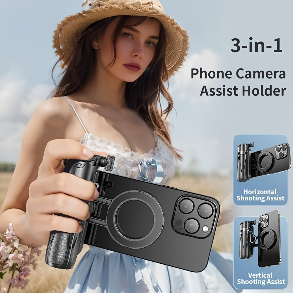 4-in-1 Multi-function Selfie Stick with Bluetooth Remote Control | Magnetic, Cell Phone Clip Dual Combination, 360° Rotation + 220° Flip Adjustment | Detachable Tripod/Cell Phone Holder | Portable Folding Compatible with 4.