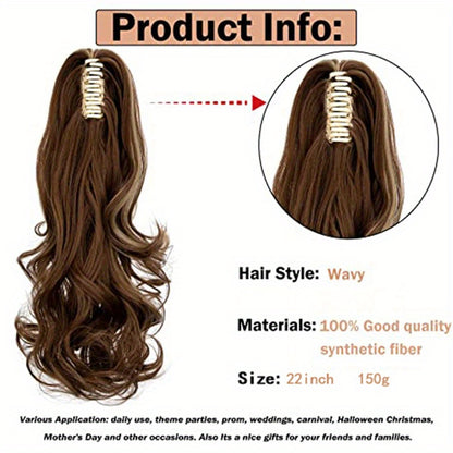 Long Wavy Ponytail Extensions - 55.88 cm Claw Clip In Synthetic Hair Piece For Women - Add Volume And Style To Your Hair Halloween Christmas