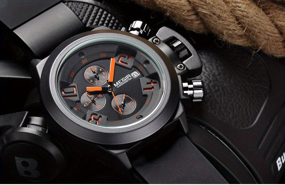 MEGIR Multifunction Men's Watch, Sports Silicone Strap Waterproof Calendar Quartz Watch 2002, Ideal Choice For Gifts