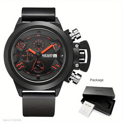 MEGIR Multifunction Men's Watch, Sports Silicone Strap Waterproof Calendar Quartz Watch 2002, Ideal Choice For Gifts