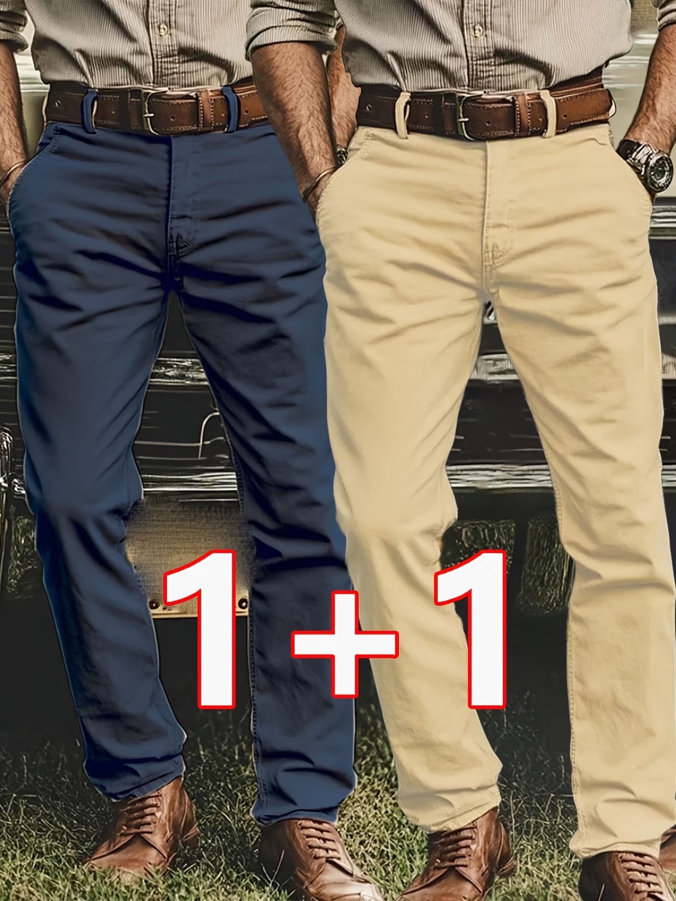 2pcs Men's Stretch Chino Pants - Straight-Leg Business Casual Trousers with Elastic Waistband, All-Season Formal &amp; Everyday Pants for Office, Meetings, and Casual Attire, Modern Pants, Comfortable Fit, Versatile