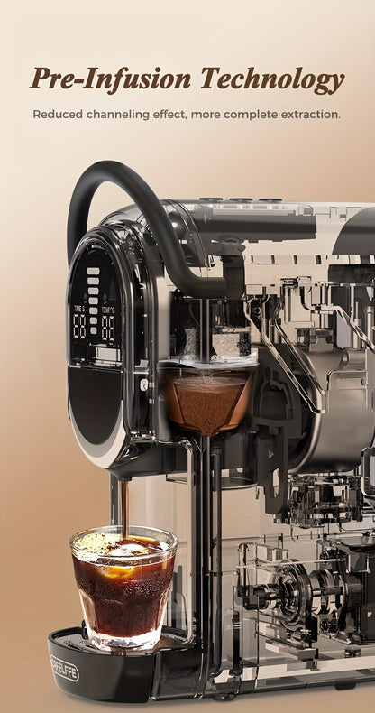 CAFELFFE 4-in-1 Capsule Coffee Machine | 19 Bar Espresso Maker | Smart Temp Control & 7 Preset Brewing Times | Compatible with Nes/DG/ Capsules Ground Coffee/ESEpod | Premium Gift Set for Coffee Lovers & Family, Automatic Esp