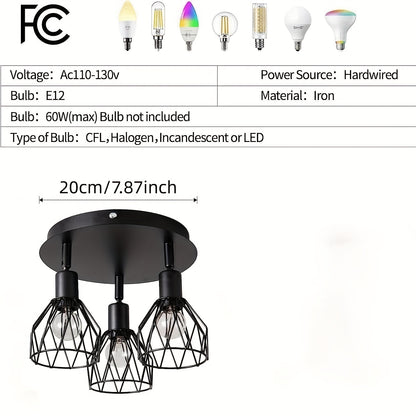 Kitchen lighting fixtures are ceiling mounted, with a three way rotating black iron lampshade, suitable for use in kitchen farmhouses, restaurants, porches, corridors, etc. ( excluding E14 bulbs)