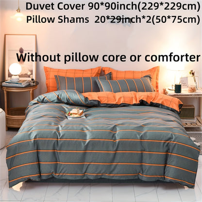3-Piece Polyester Duvet Cover Set, Striped Print Bedding Set, Soft Comfortable Duvet Cover, For Bedroom, Guest Room (1*Duvet Cover + 2*Pillowcase, no core)