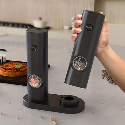 2pcs Electric Salt and Pepper Grinder Set with Adjustable Seam/Fineness, One-Touch Operation, (/Battery), Compact and Portable Base with ABS Housing &amp; Black/White Design, Ideal Gift
