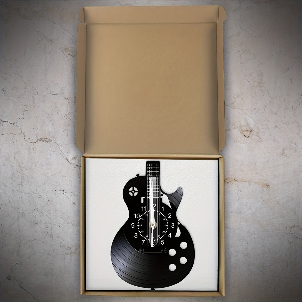 1pc Guitar Vinyl Wall Clock Gifts For Holiday, Black Music Wall Clock Instrument Art Unique Gifts For Men Women Guitar Player For Birthday Wall Decor, Fall Halloween Decor