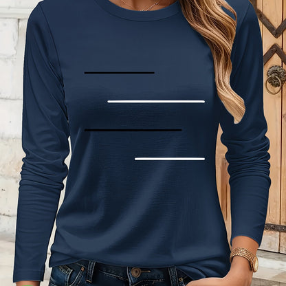 Simple Black and White Parallel Stripe Pattern Print T-Shirt, Suitable for Family Travel, Vacation, Casual, Parent- Matching Tee 9734