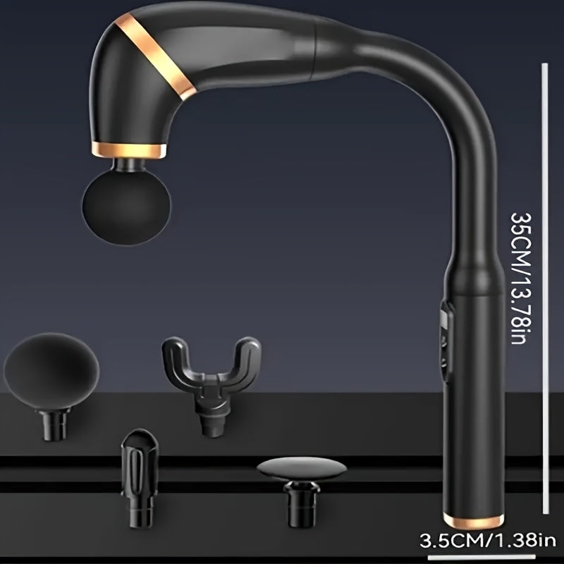 Long-Handle Deep Tissue Massage Gun, Portable Back Massager with Ergonomic Handle for Neck, Shoulder, And Back - Low Noise And Vibration, Multiple Massage Modes, Portable Design, Interchangeable Heads - Suitable for Home, Off