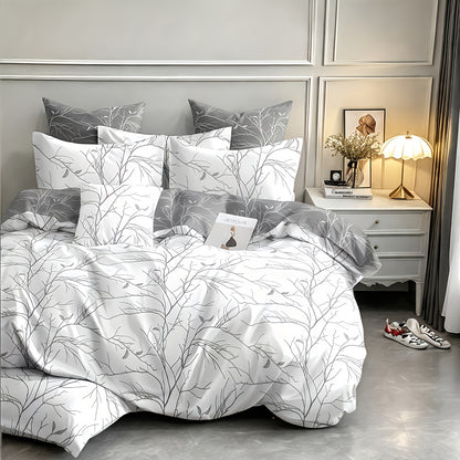3pcs Solid Color Printed Branch Pattern Duvet Cover Set, Includes 1pc Duvet Cover and 2pcs Pillowcases Without Inserts, Zipper Closure, Machine Washable, Polyester Material - Suitable for Student Dormitory Home Bedroom