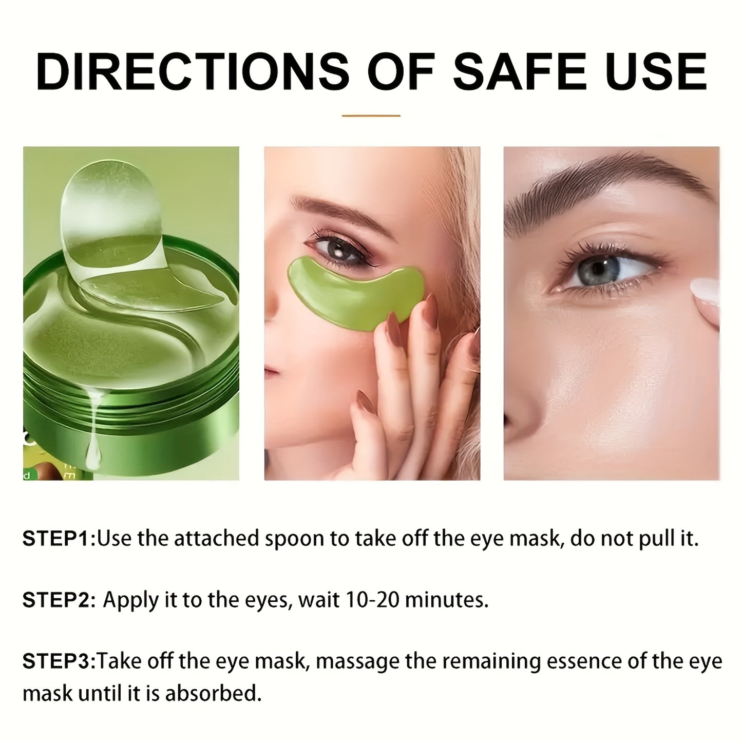 60pcs Avocado & Hyaluronic Acid Eye Masks - Intense Hydration & Brightening, Puffiness Reduction, Dark Circles & Wrinkles, Hypoallergenic for All Light Beige Types, Unisex Skincare, Avocado Eye Mask, Sleek Packaging, Natural