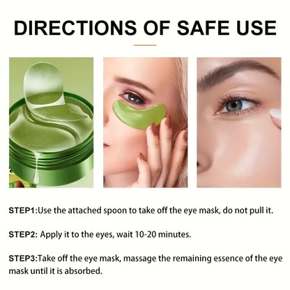 60pcs Avocado & Hyaluronic Acid Eye Masks - Intense Hydration & Brightening, Puffiness Reduction, Dark Circles & Wrinkles, Hypoallergenic for All Light Beige Types, Unisex Skincare, Avocado Eye Mask, Sleek Packaging, Natural
