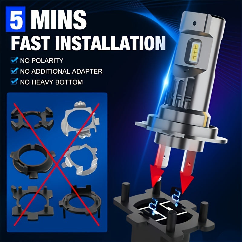 AILEO 2-Pack Premium H7 LED Headlight Bulbs 30000LM 1:1 Compact Turbine Style 6500K White Daytime Running Car Light, Without Battery