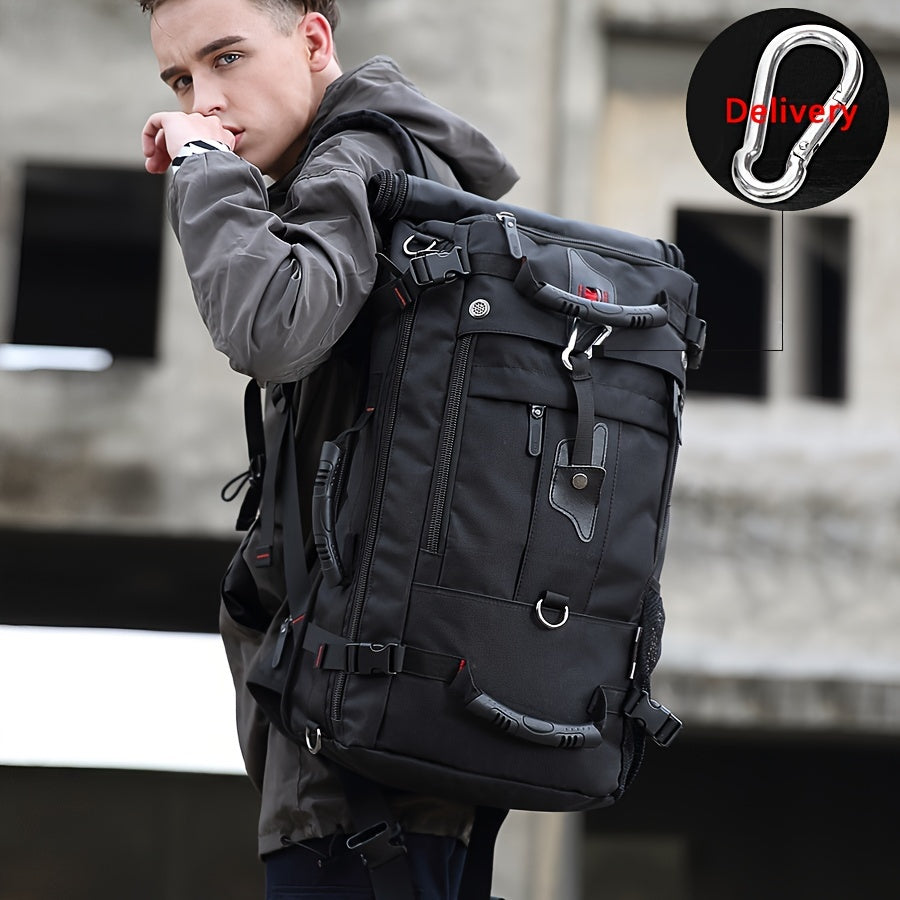 50L Large Capacity Convertible Backpack for Men - Black, Multi-Functional Hiking & Travel Bag with Laptop Compartment, Adjustable Straps, Durable Polyester Lining, Ideal for Outdoor Adventures, Sports, and Everyday Use, Trave