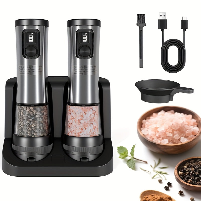 Electric Salt and Pepper Grinder Set - Automatic pepper grinder with battery display, 5 adjustable levels, dust cover and base, suitable for modern kitchen appliances | Christmas | Halloween, Salt and Pepper