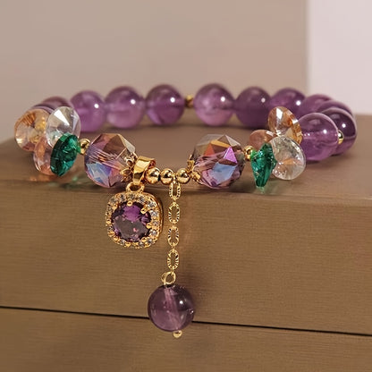 Classic Amethyst Bead Bracelet Featuring Cubic Zirconia, Non-Coated Fashion Jewelry for Women - Perfect for Everyday Use And Gifting