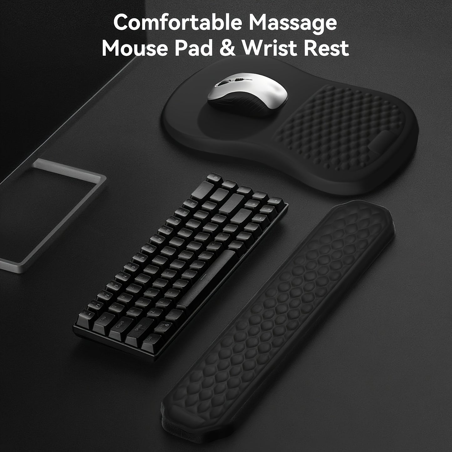 Ergonomic Memory Foam & Non-Slip Mouse Pad with Wrist Rest - Massage Design for Pain Relief, Comfortable Wrist & -Skid Base, Office/Gaming Desk for Computer, PC, Laptop, Remote Work - Accessory for Hand